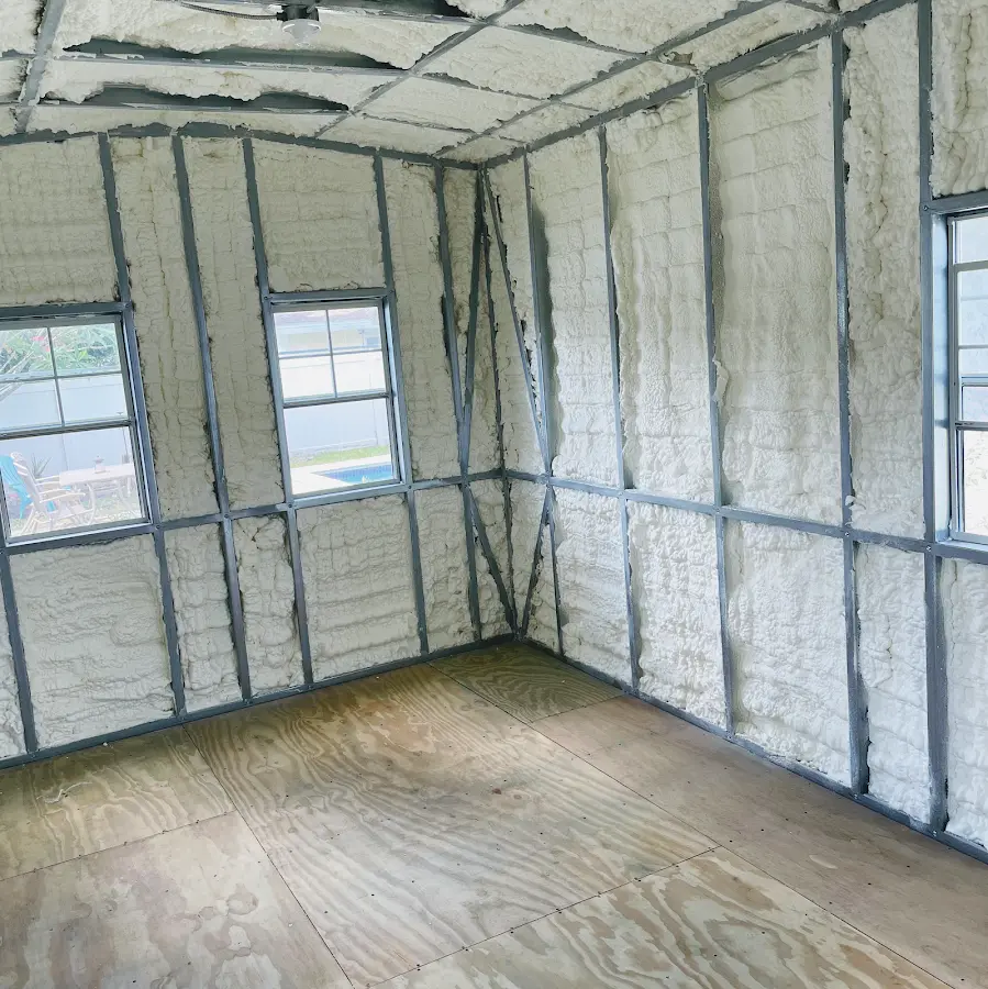 Closed-cell spray foam insulation applied to wall cavities in a residential project in Montvale